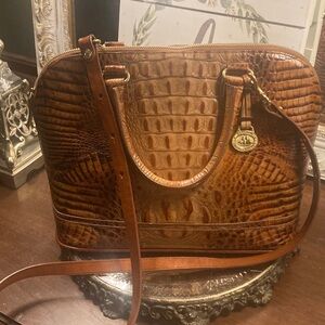 Vintage Brahmin Genuine Leather Pecan   Croc-Embossed Satchel Bag -